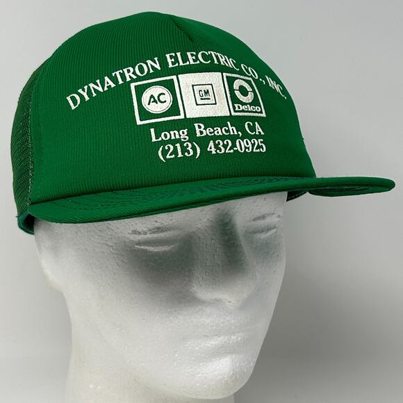 Vintage 80s Dynatron Electric Co Trucker Hat Baseball Cap GM USA Snapback Green - Picture 9 of 9